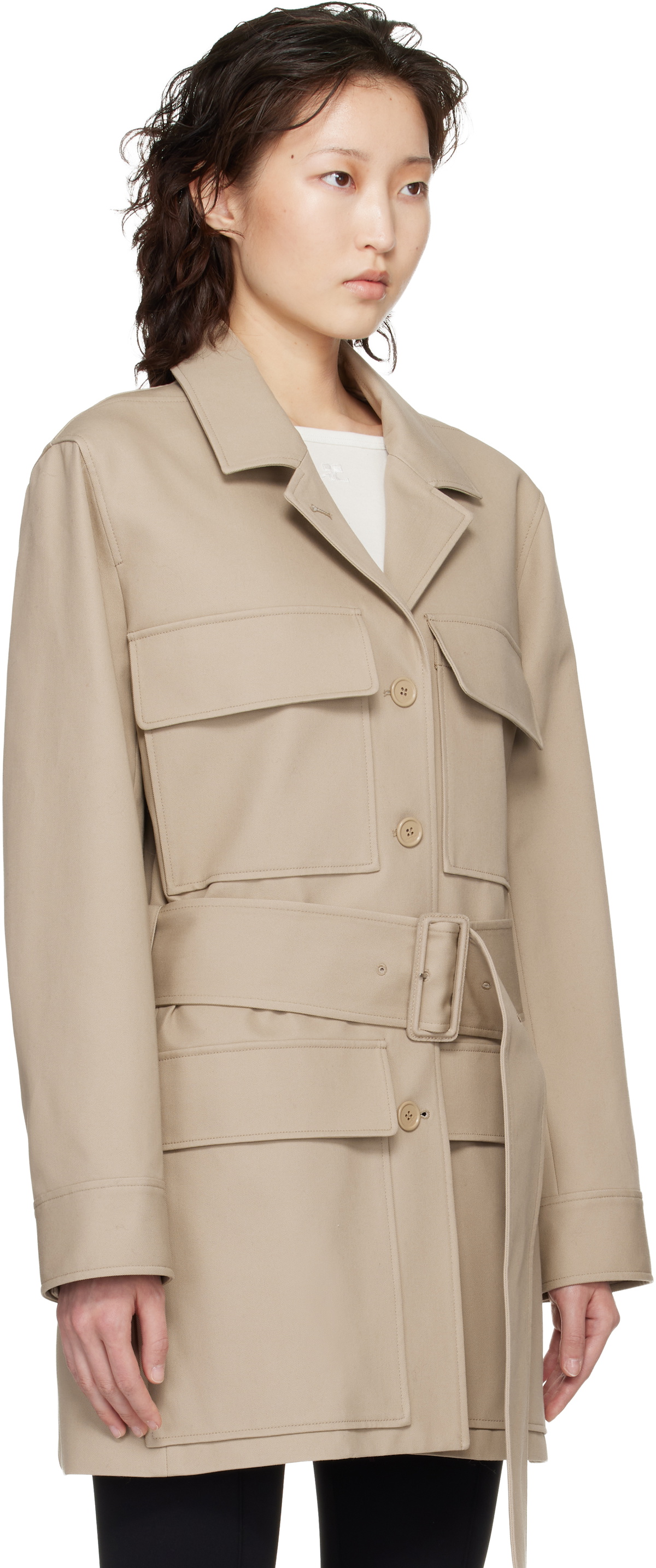 Courrèges Beige Utility Belted Coat