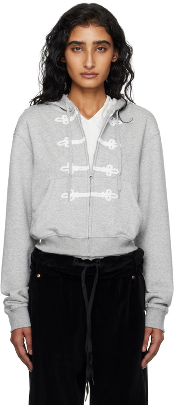 Photo: OPEN YY Gray Loop Button Effect Hoodie