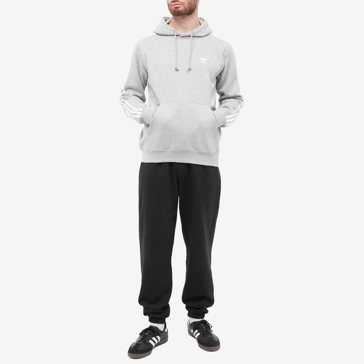 Adidas Men's 3 Stripe Hoody in Medium Grey Heather