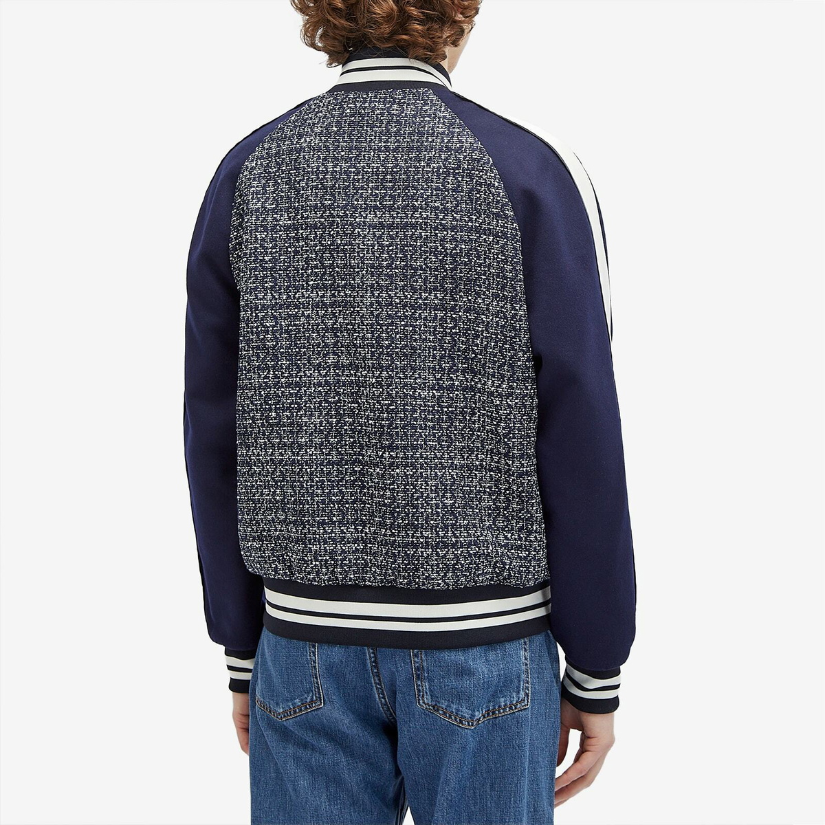 Valentino Men's Signature Wool Bomber Jacket in Blue/White/Navy