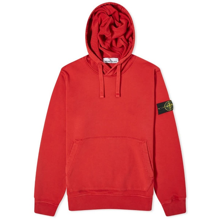 Photo: Stone Island Men's Garment Dyed Popover Hoodie in Red