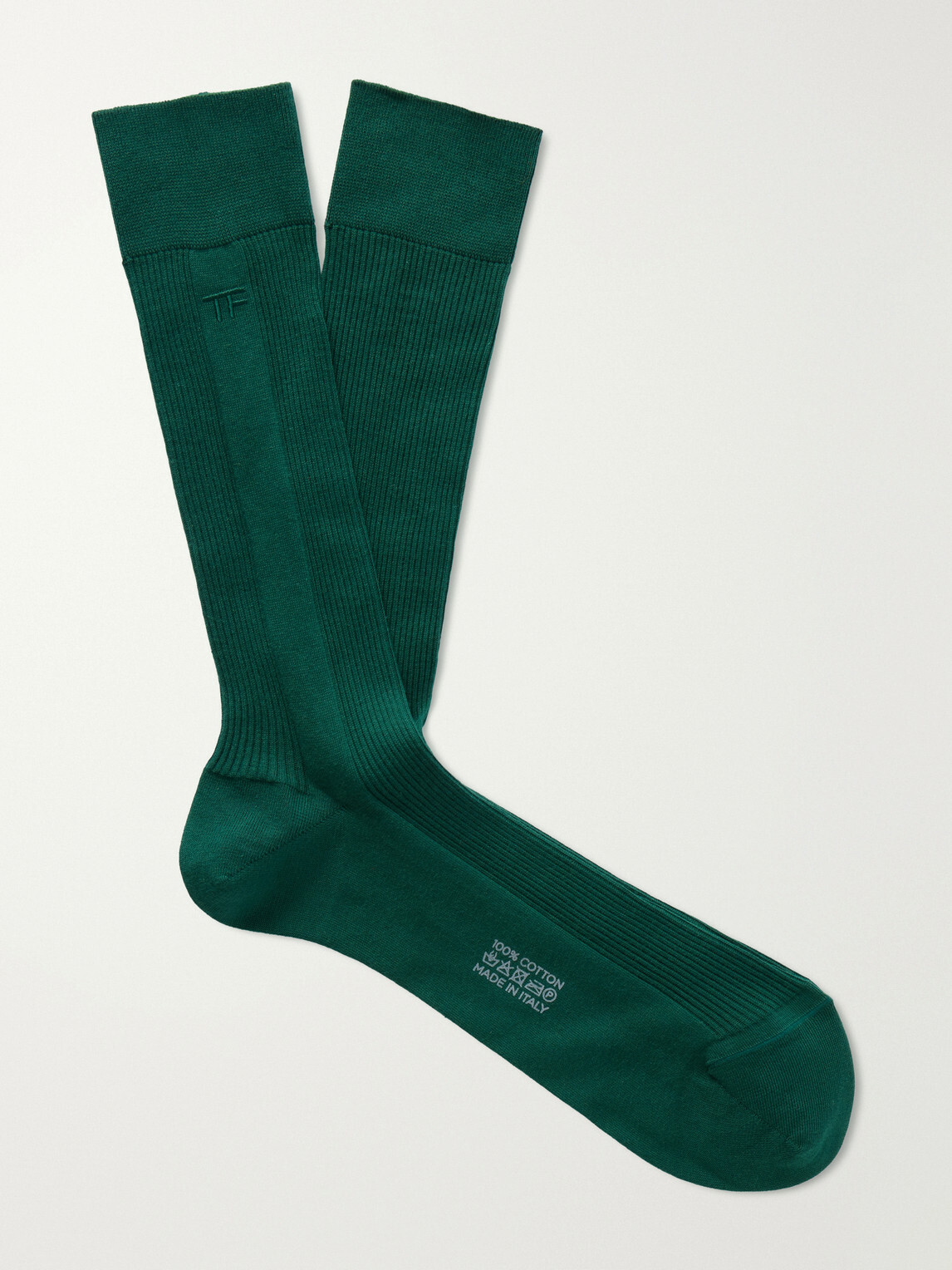 TOM FORD - Logo-Embroidered Ribbed Cotton Socks - Green