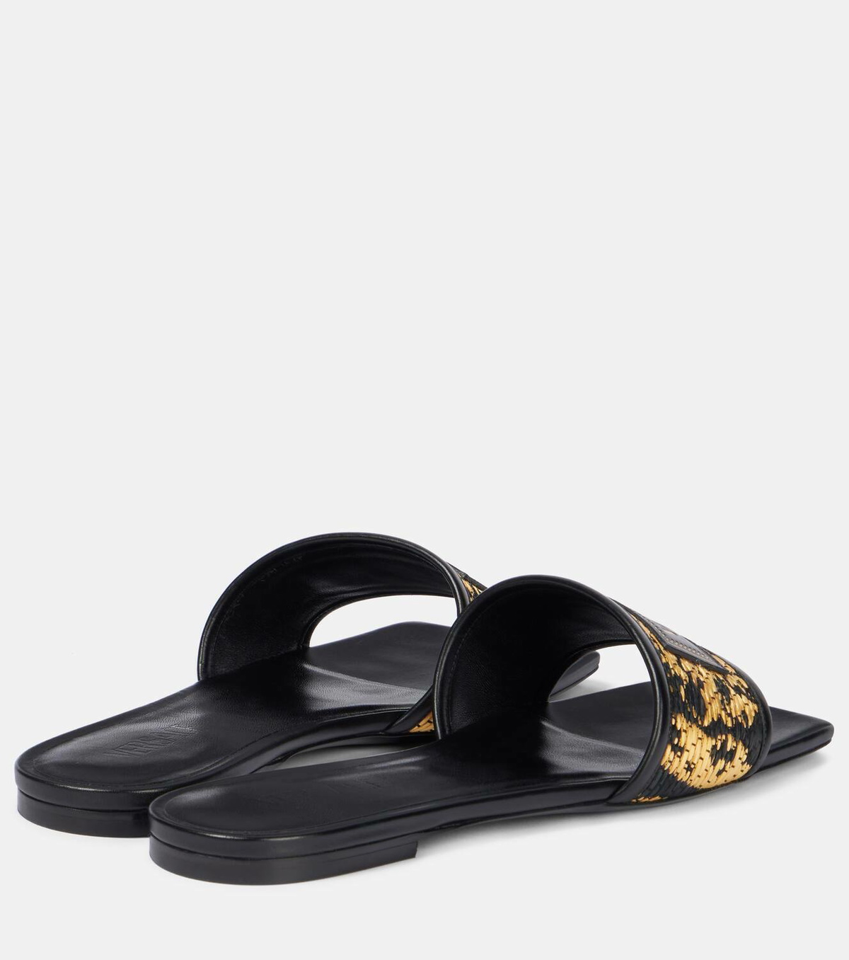 VERSACE(ヴェルサーチ)Theia Baroccoラフィア風スライドサンダル Versace Theia Barocco Raffia Slides | Brown | FARFETCH