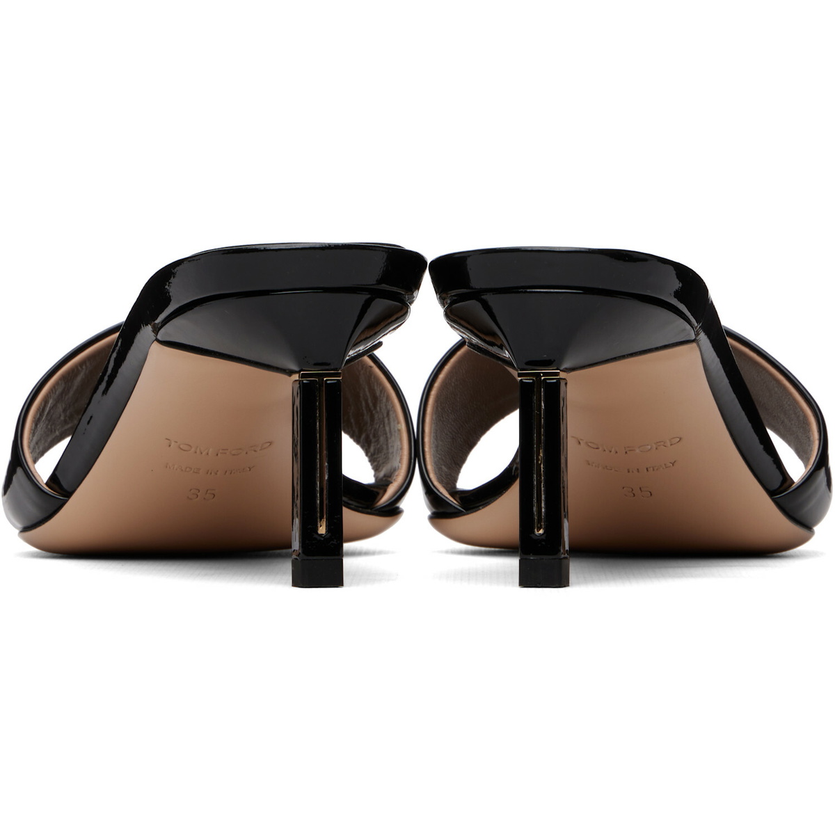 TOM FORD Black Patent Leather Mule Heeled Sandals