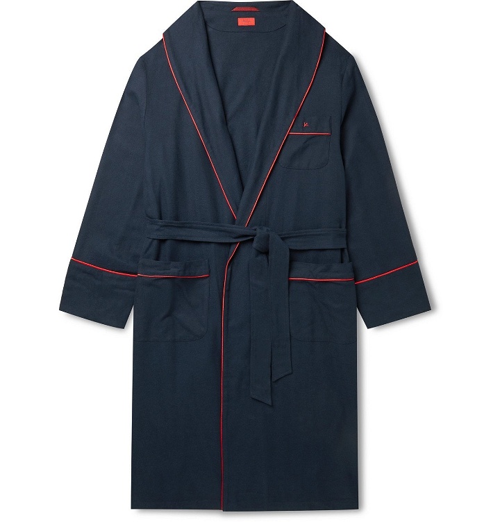 Photo: Isaia - Piped Cotton and Cashmere-Blend Twill Robe - Blue