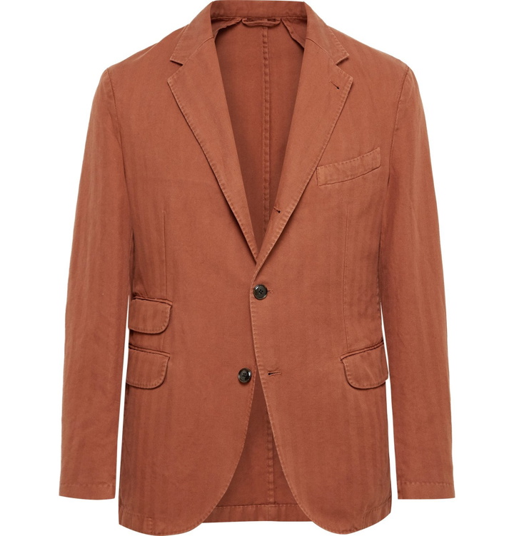 Photo: MAN 1924 - Kennedy Unstructured Linen and Cotton-Blend Suit Jacket - Orange