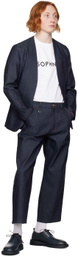 SOPHNET. Indigo Collarless Denim Blazer