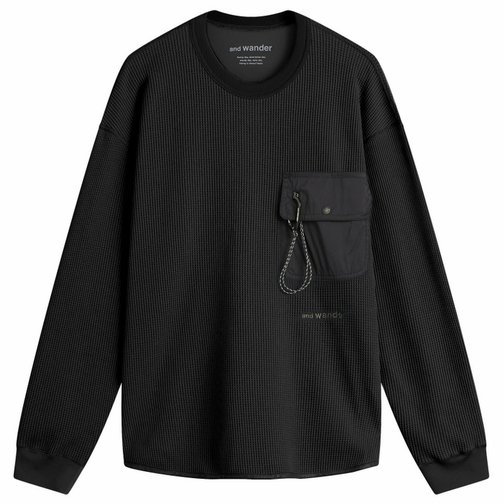 Photo: and wander Men's Longsleeve Waffle T-Shirt in Black