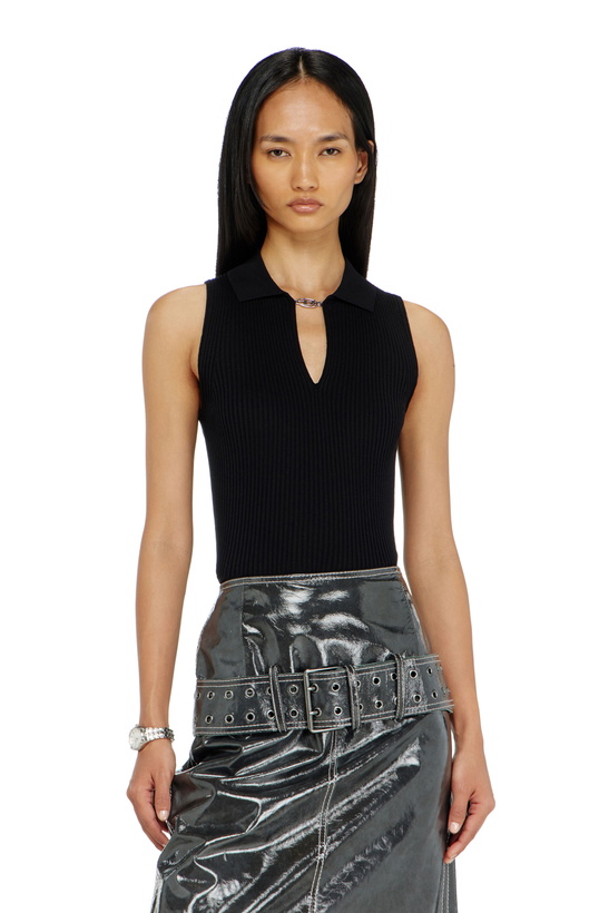 Photo: Diesel Sleeveless rib-knit polo top in silk blend - T-Shirts - Woman -