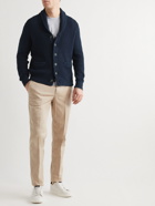 Brunello Cucinelli - Shawl-Collar Ribbed Cotton and Linen-Blend Cardigan - Blue