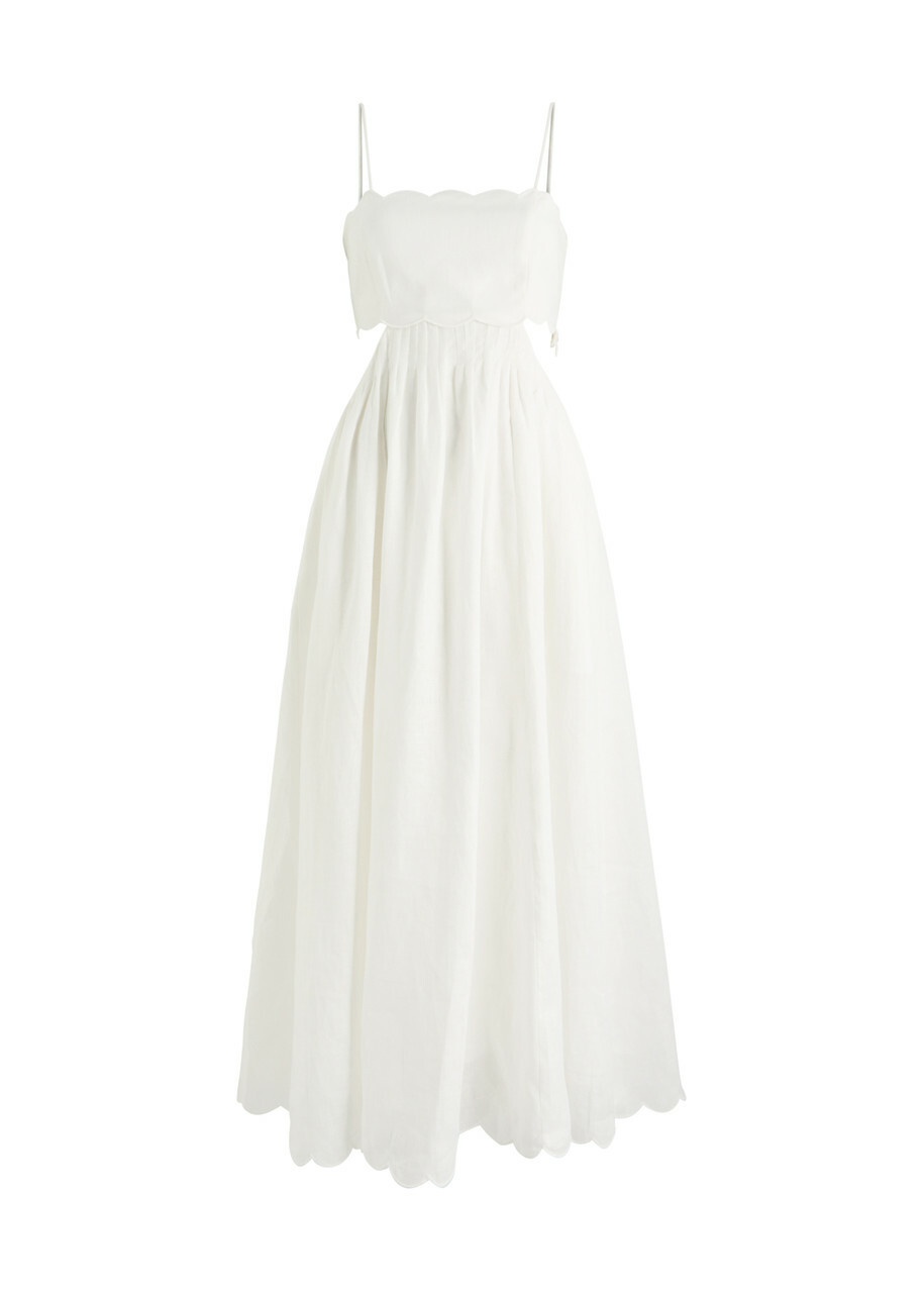Zimmermann Rhiannon Scallop Linen Midi Dress Ivory Zimmermann Zimmermann Rhiannon Scallop Linen Midi Dress Ivory Zimmermann