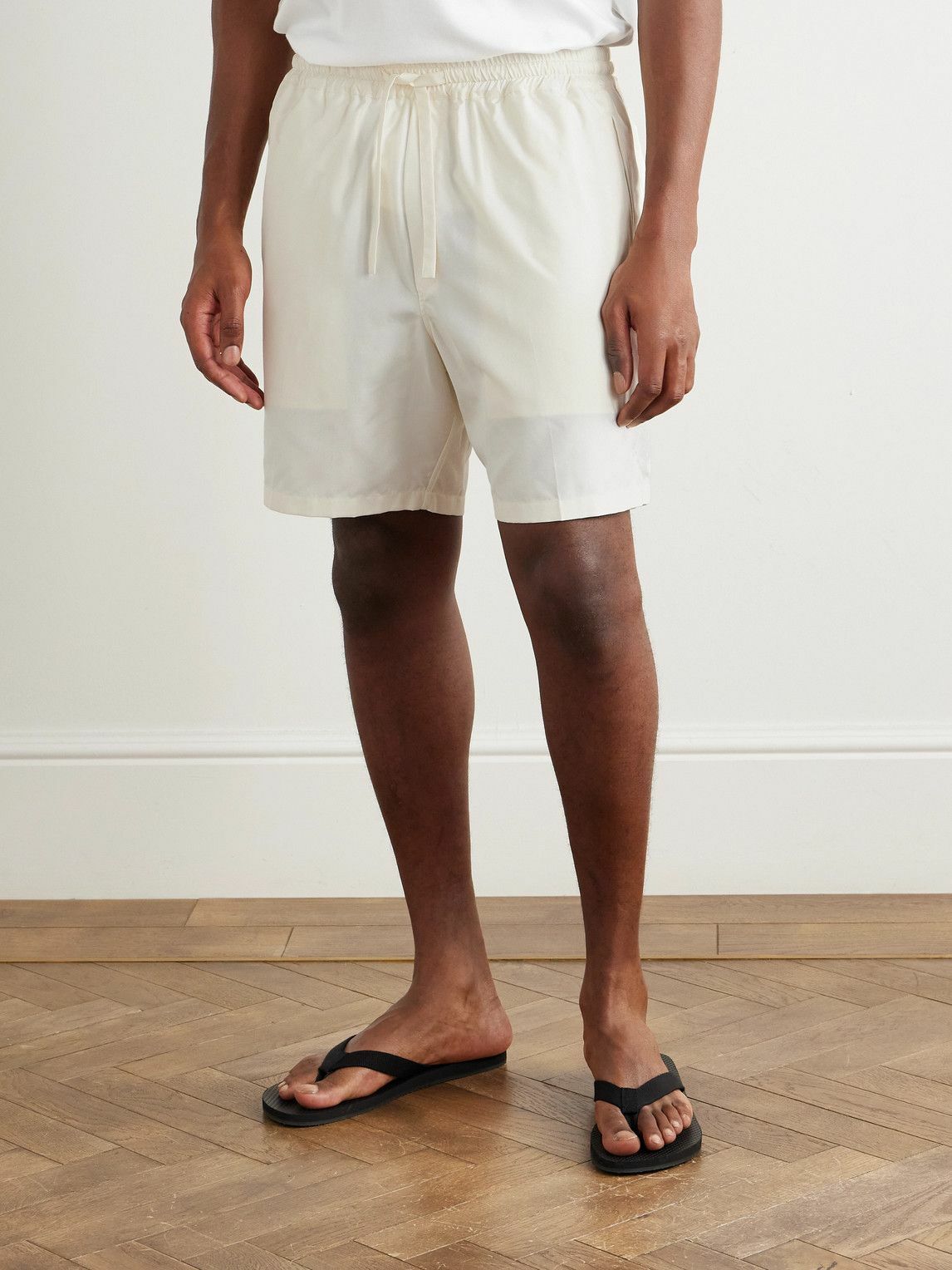 UMIT BENAN - Julian Straight-Leg Silk-Poplin Shorts - Neutrals
