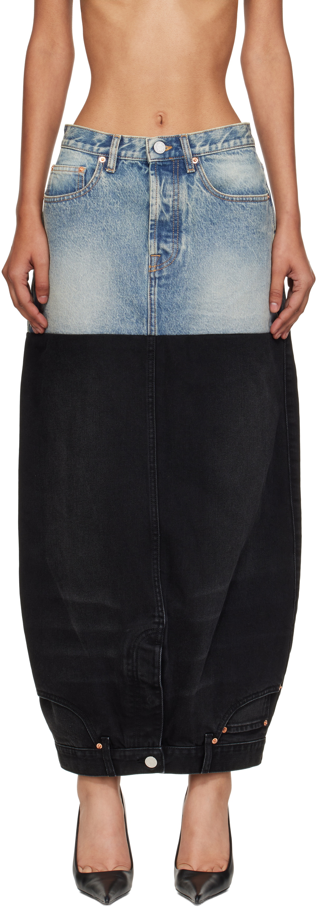 VETEMENTS Blue Destroyed Denim Maxi Skirt Vetements