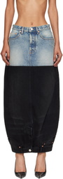 VETEMENTS Blue & Black Double Denim Maxi Skirt