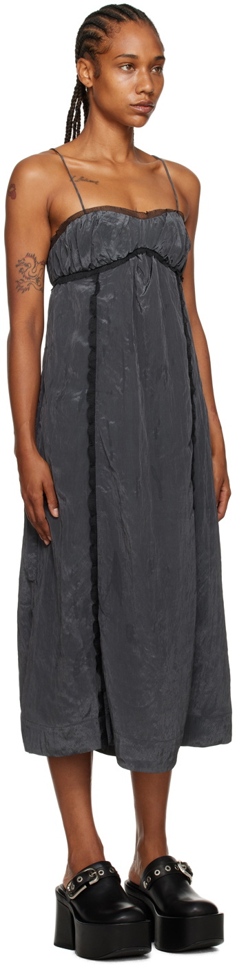 GANNI Gray Shiny Midi Dress GANNI