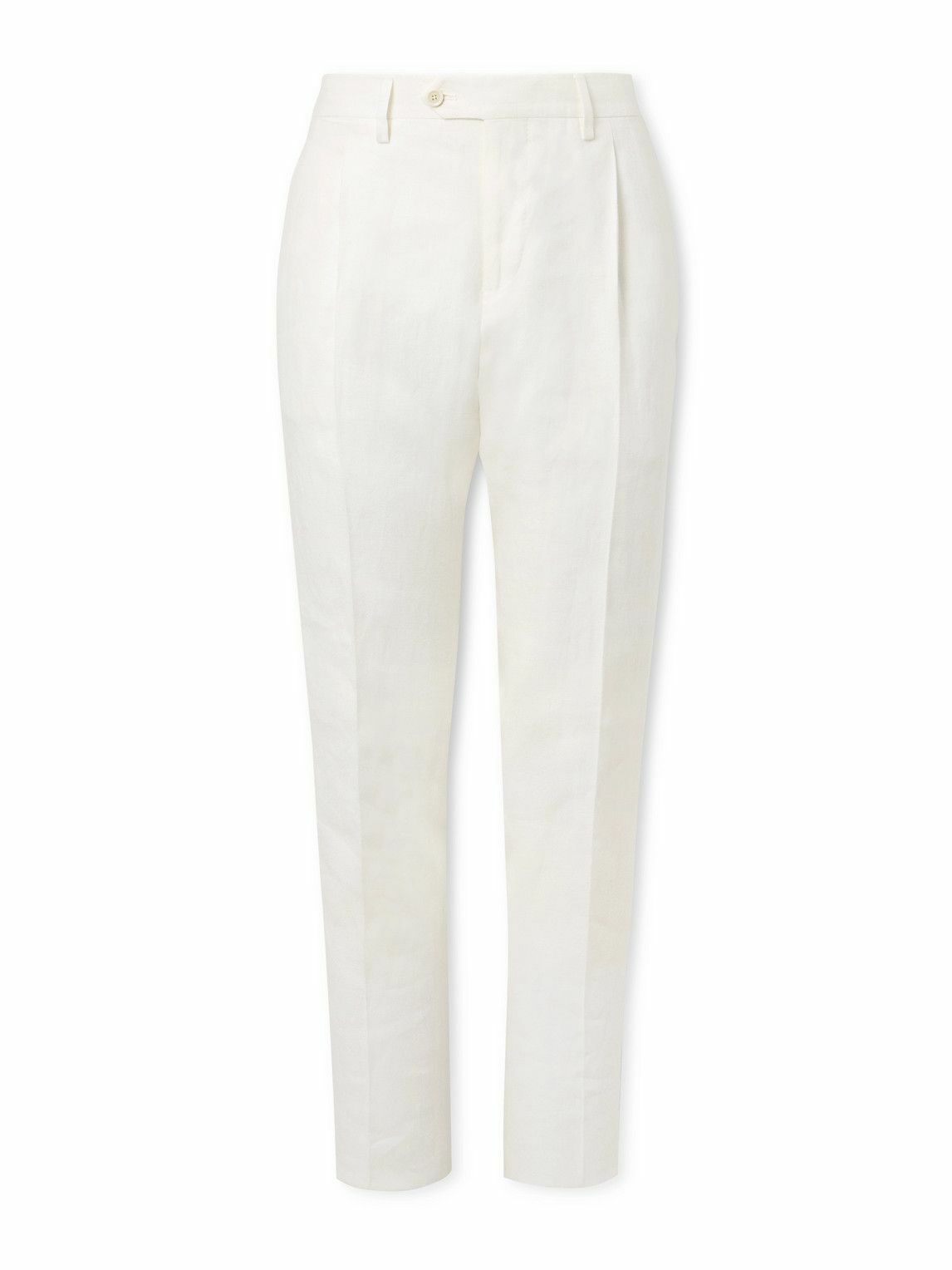 Lardini - Soho Tapered Pleated Linen-Twill Trousers - White