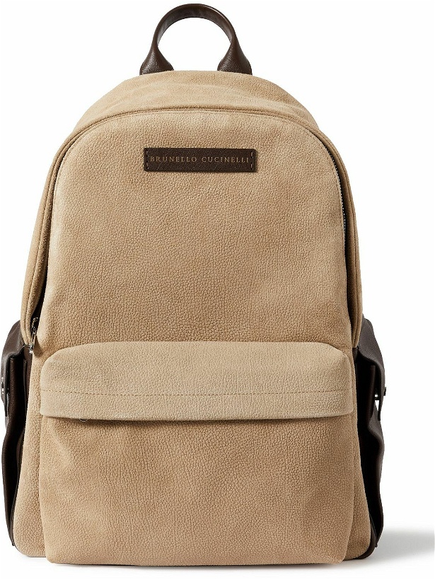 Photo: Brunello Cucinelli - Leather-Trimmed Suede Backpack