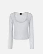 Pinko Metallic Transparent Sweater With Wide Neckline Pearl Grey