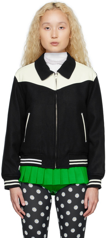 Photo: Pushbutton Navy & Black Reversible Stadium Bomber Jacket