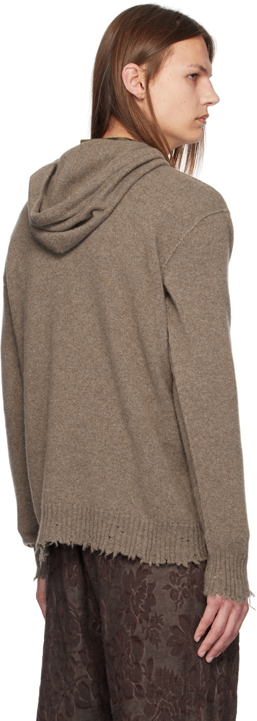 UMA WANG Brown Frayed Hoodie