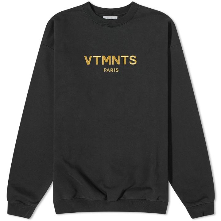 Photo: VTMNTS Men's Embroidered Logo Crew Sweat in Black/Gold
