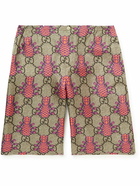 GUCCI - Wide-Leg Logo-Appliquéd Printed Silk-Twill Shorts - Brown