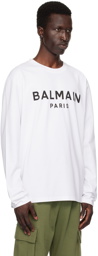 Balmain White Printed Logo Long Sleeve T-Shirt