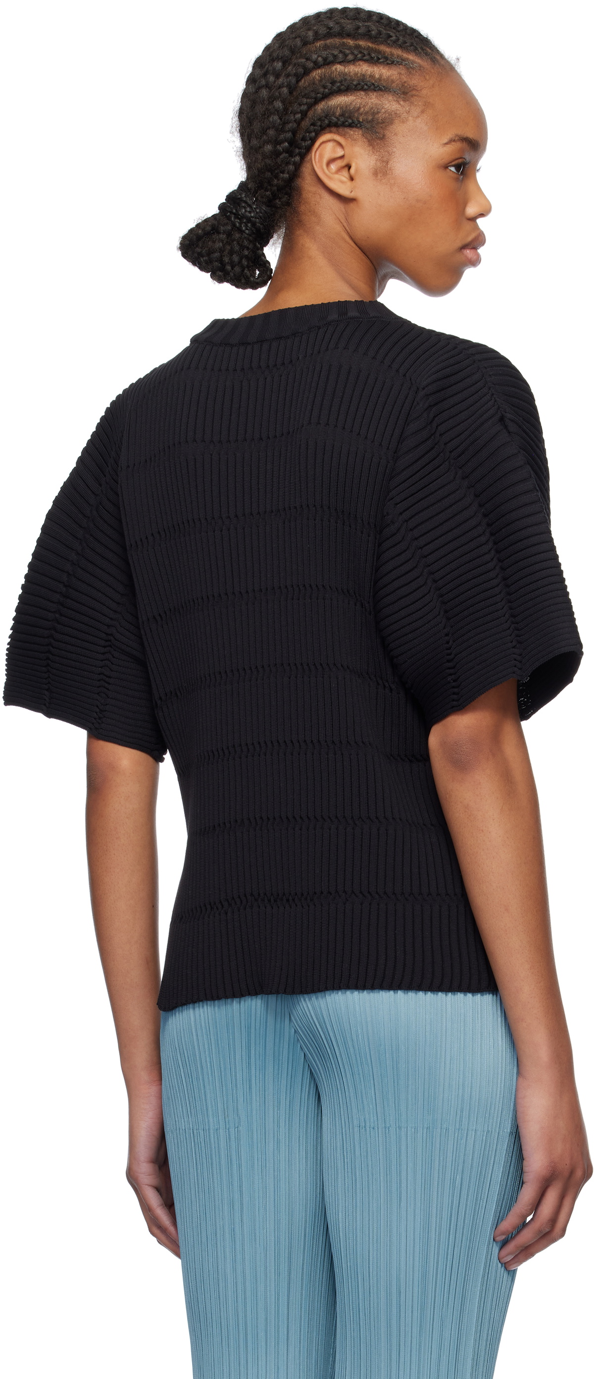 PLEATS PLEASE ISSEY MIYAKE Black Jiggly Knit Sweater Pleats Please