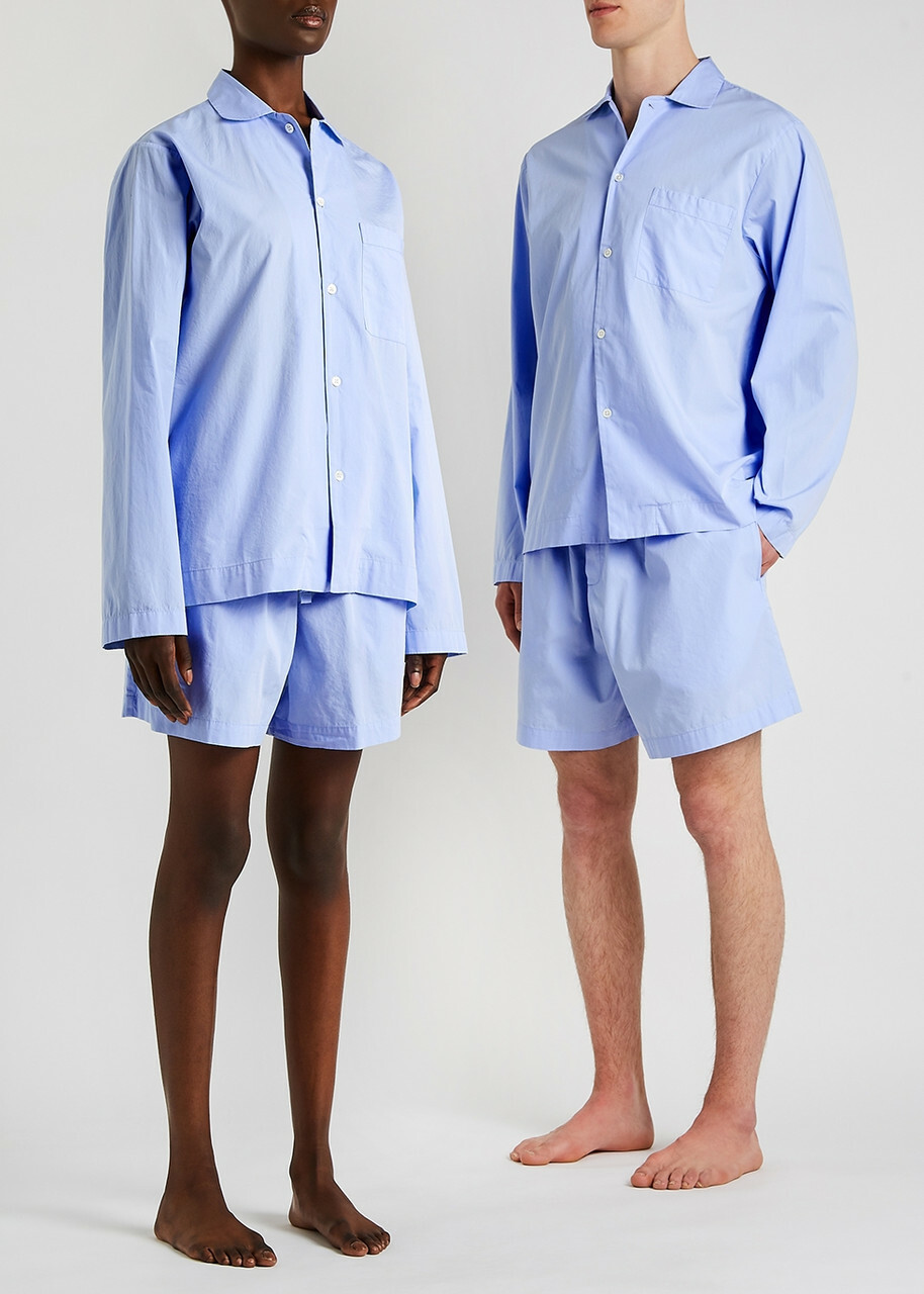 Tekla Unisex Poplin Pyjama Shorts Light Blue