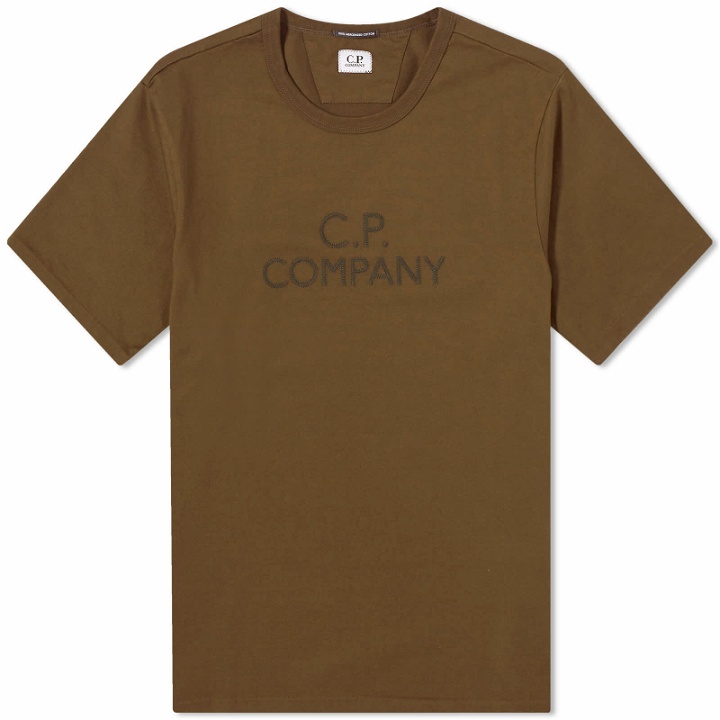 Photo: C.P. Company Men's 30/2 Mercerized Jersey Twisted Logo T-Shirt in Ivy Green