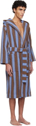 Tekla Brown & Blue Terry Hooded Bathrobe