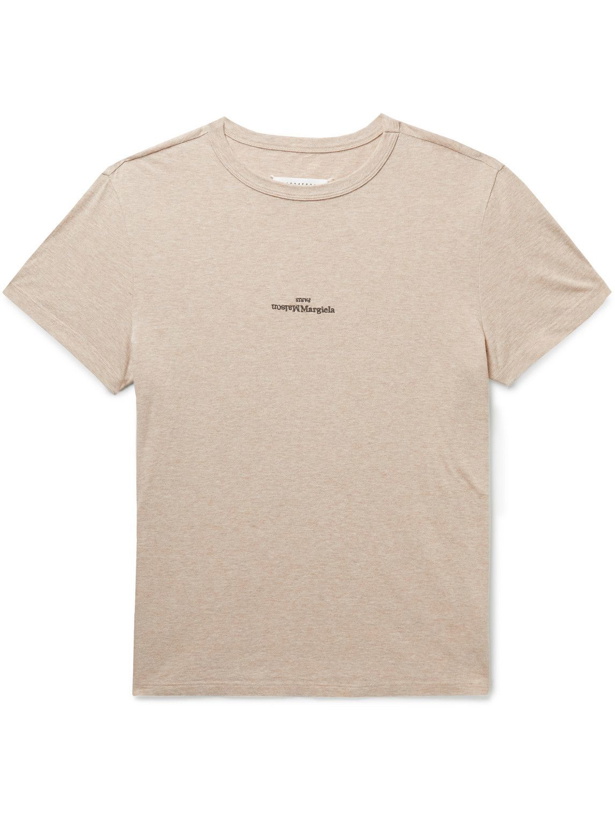Photo: Maison Margiela - Logo-Embroidered Cotton-Jersey T-Shirt - Neutrals