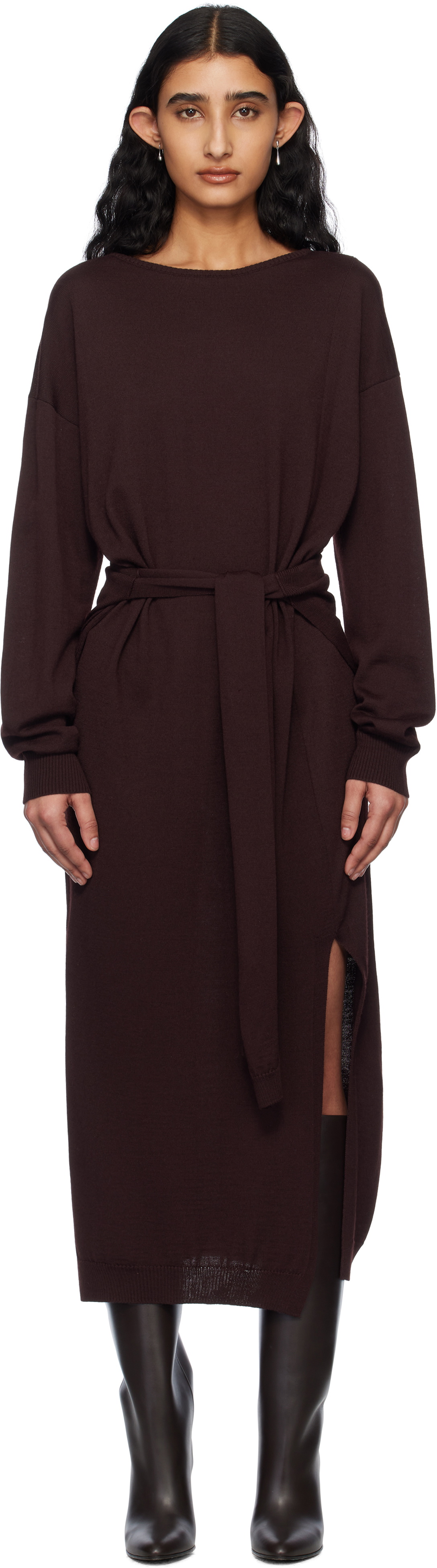LEMAIRE Burgundy Trompe L'Oeil Maxi Dress