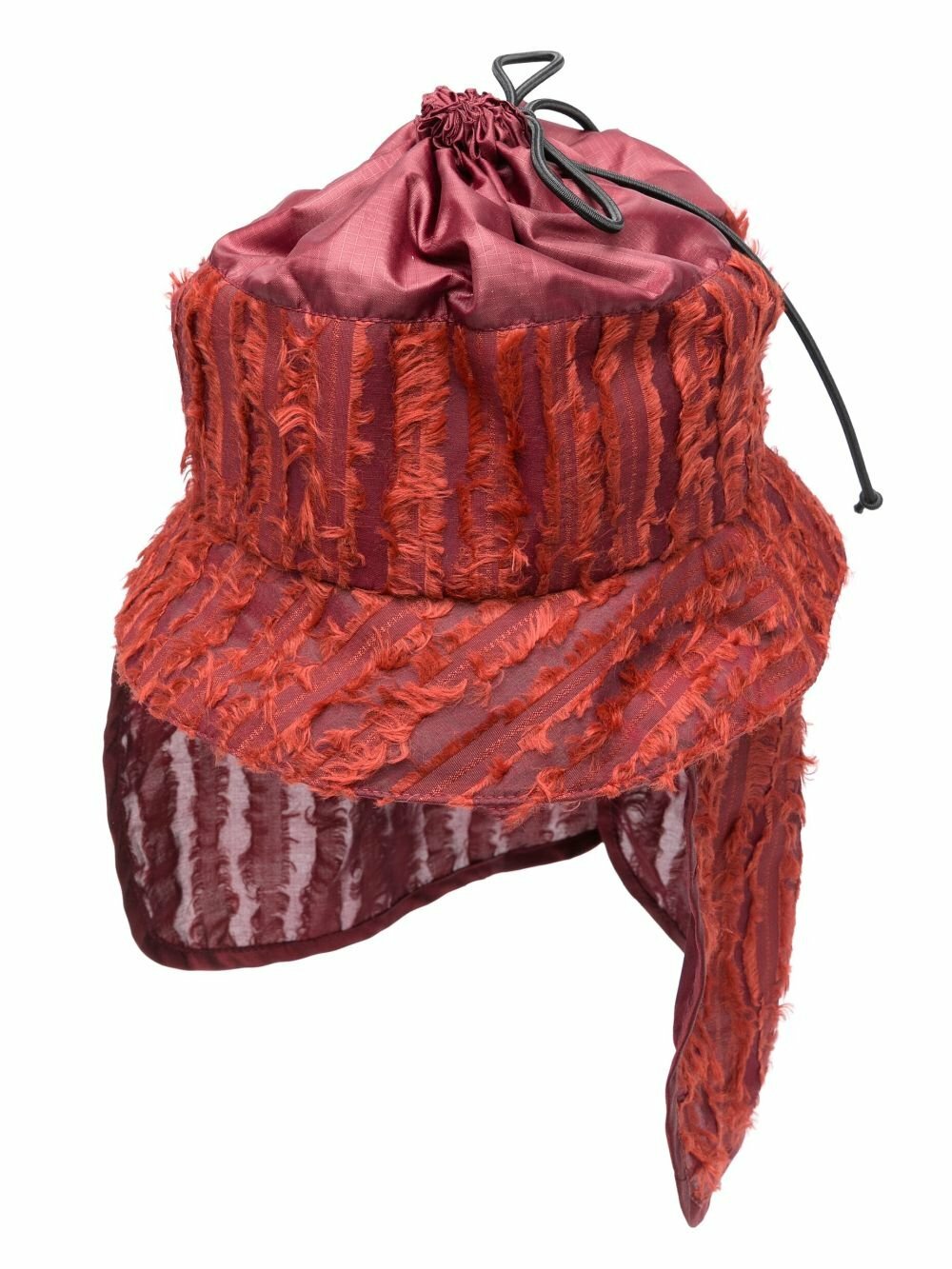 Labrum London Red Fringed Drawstring Bucket Hat