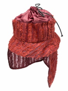 Labrum London Red Fringed Drawstring Bucket Hat
