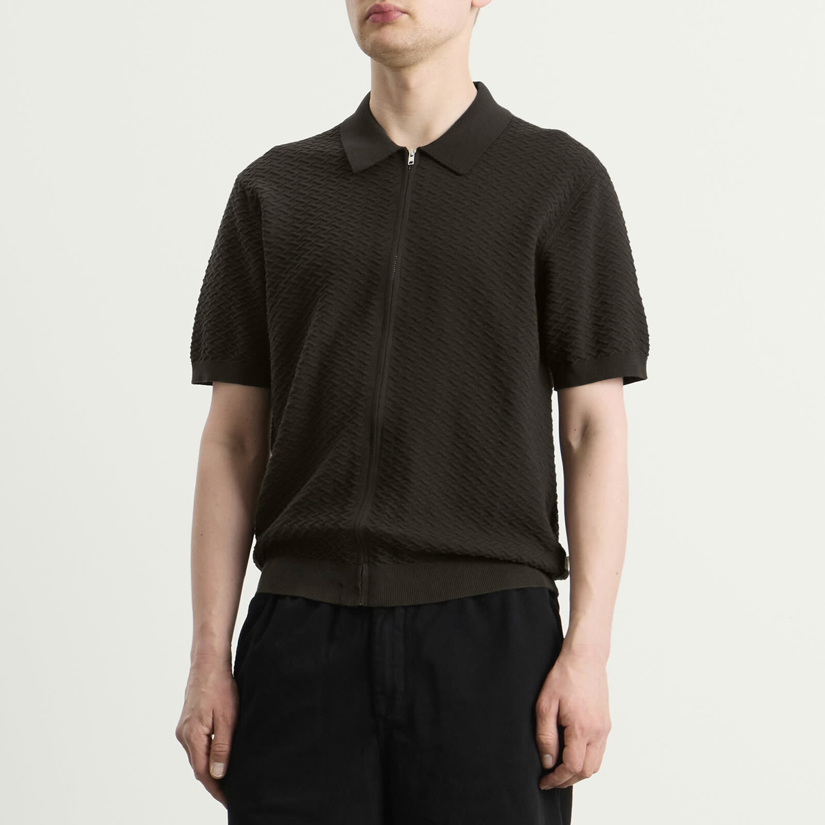 NN07 Men's Gustav Full Zip Polo in Dark Army