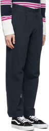 Noah Navy Herringbone Double-Pleat Trousers