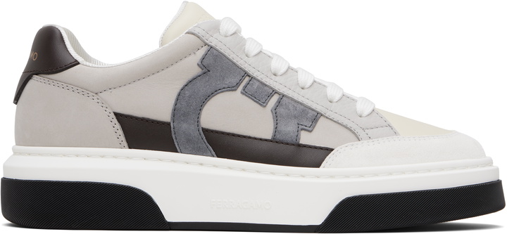 Photo: Ferragamo Gray & Off-White Low Cut Gancini Outline Sneakers