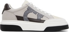 Ferragamo Gray & Off-White Low Cut Gancini Outline Sneakers