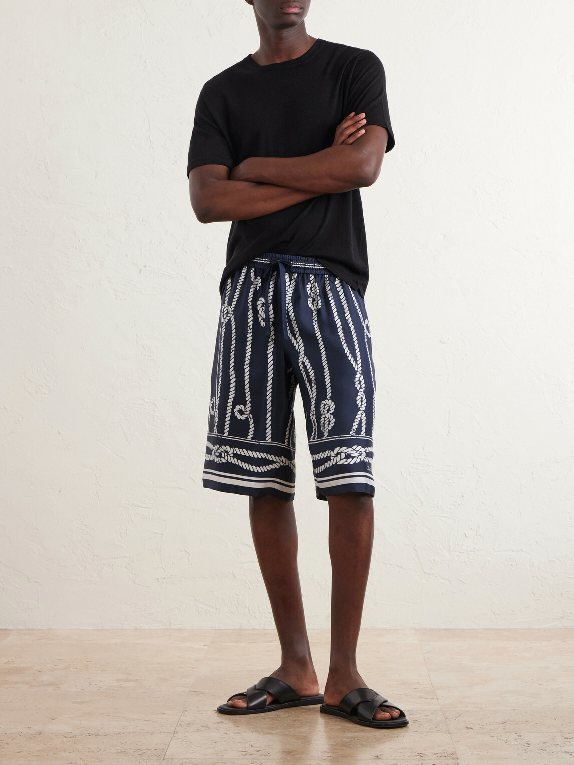 Dolce&Gabbana - Marina Straight-Leg Printed Silk-Twill Drawstring Shorts - Blue