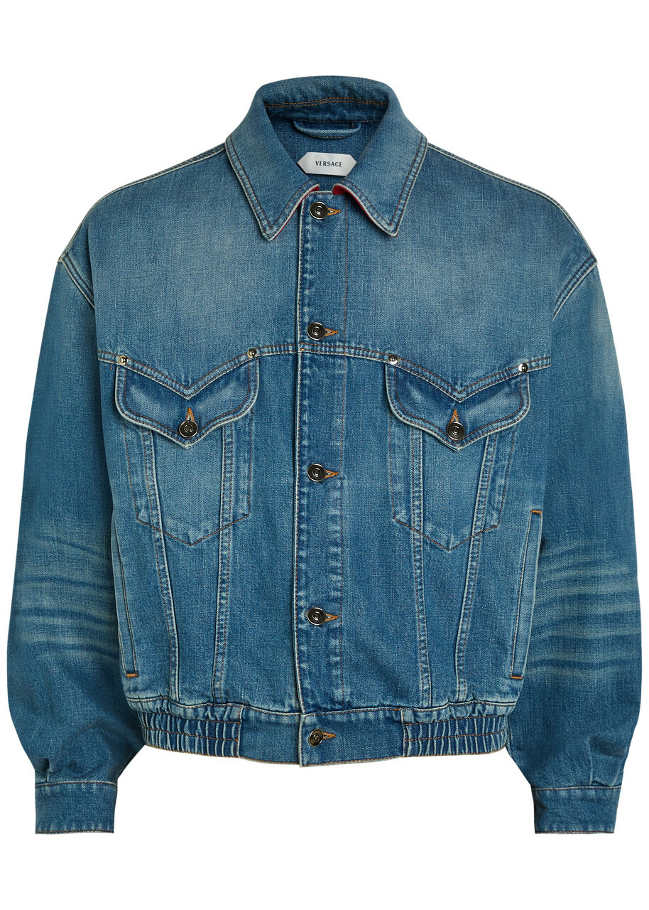 Versace Leather-collar Denim Jacket Blue