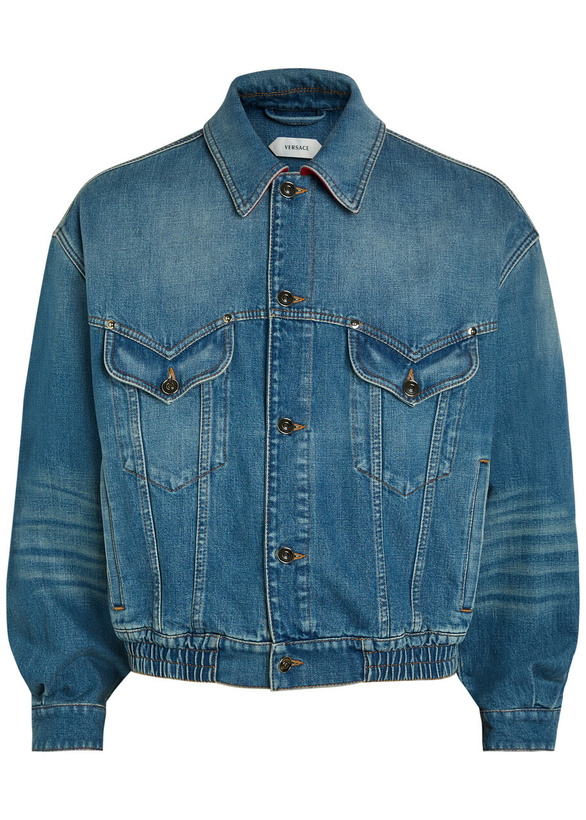 Photo: Versace Leather-collar Denim Jacket Blue