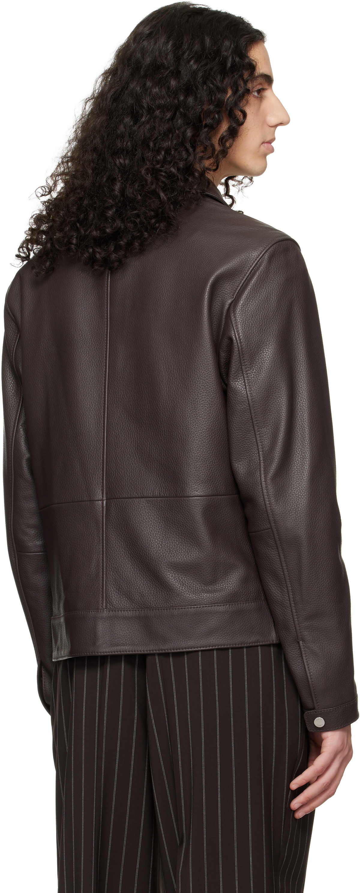 BOSS Brown Regular Fit Leather Jacket