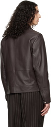BOSS Brown Regular Fit Leather Jacket