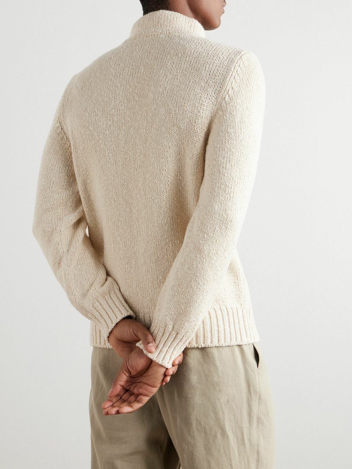 UMIT BENAN B - Ribbed Cotton and Cashmere-Blend Rollneck Sweater - Neutrals