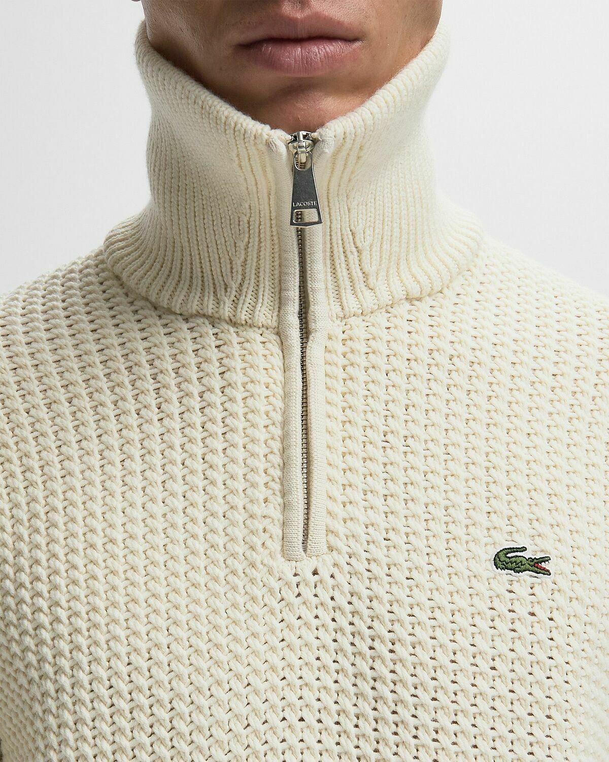 Lacoste KNIT HALF ZIP Beige Mens Pullover