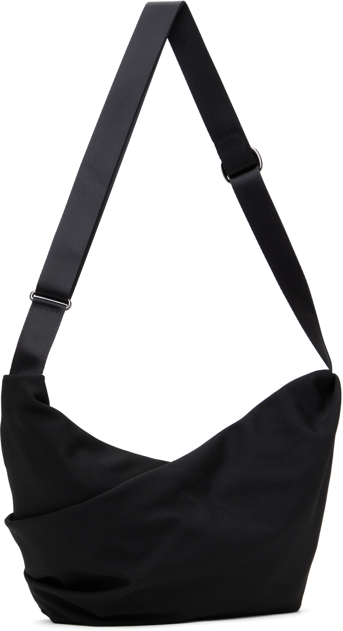 YOHJI YAMAMOTO Black Wool Gabardine Nylon Tape Drape Bag Yohji