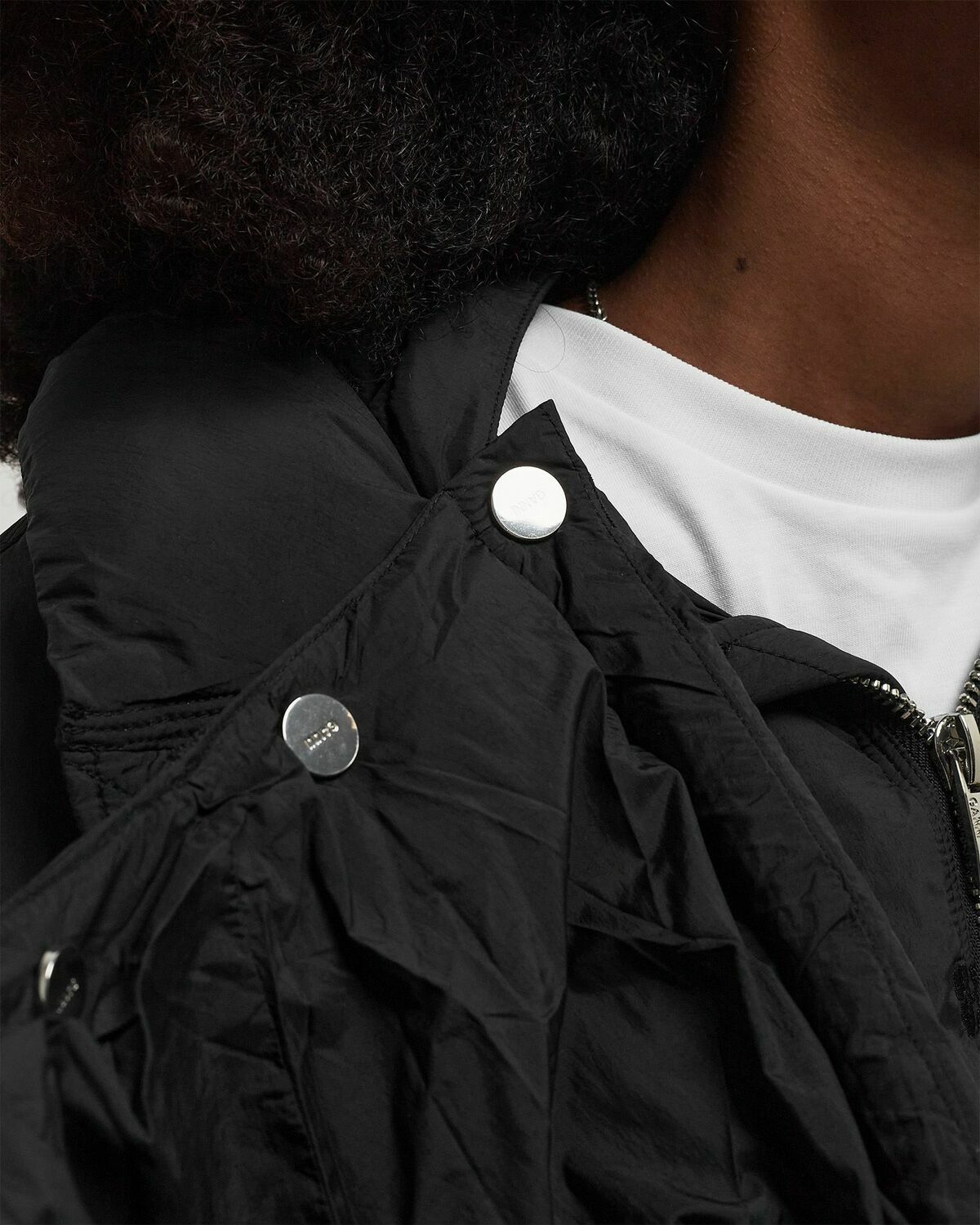 Ganni Nylon Tech Puffer Midi Jacket Black Womens Down & Puffer Jacket