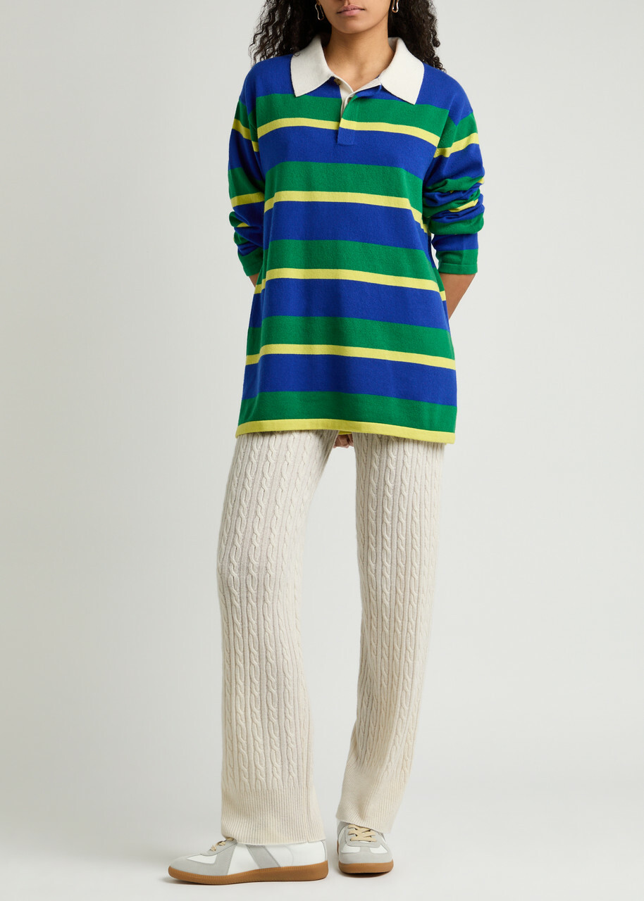 Guest In Residence Cable-knit Straight-leg Cashmere Trousers Cream
