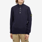 Stone Island Men's Lambswool Quarter Button Knit in Navy Blue